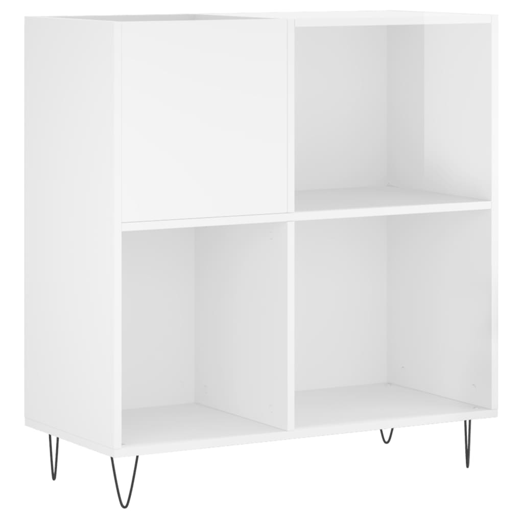 Mobile Porta Dischi Bianco Lucido 84,5x38x89 Legno Multistrato