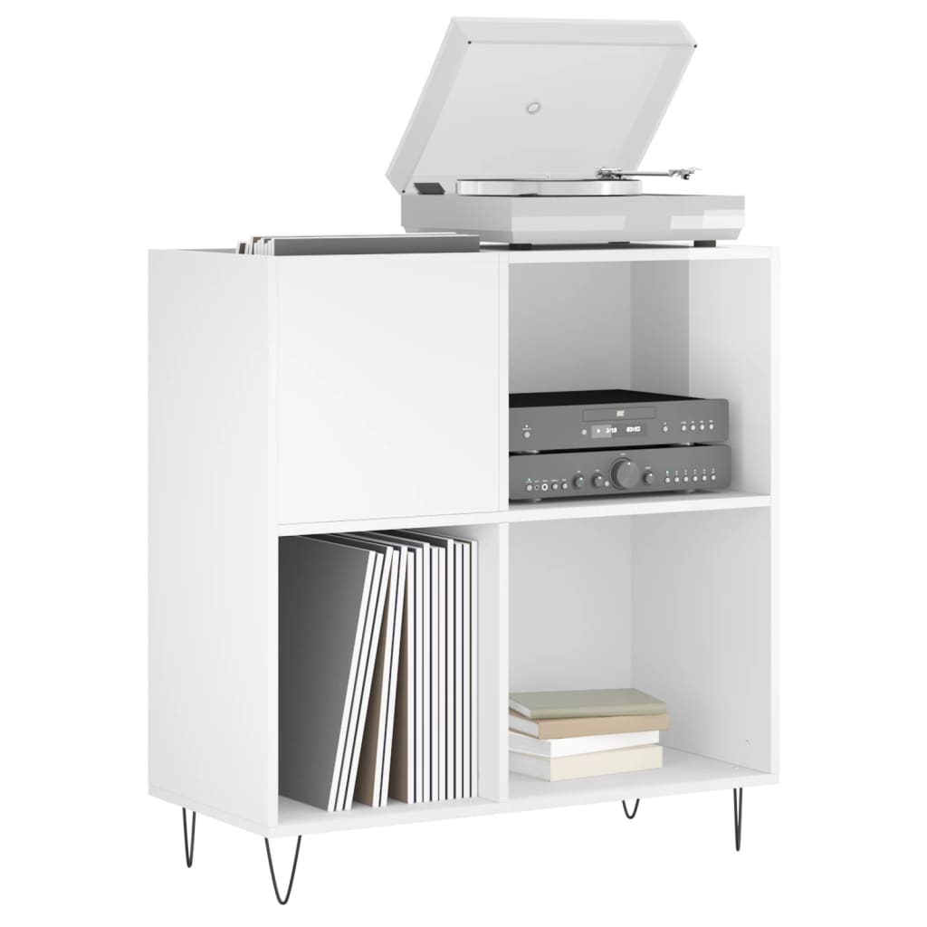 Mobile Porta Dischi Bianco Lucido 84,5x38x89 Legno Multistrato