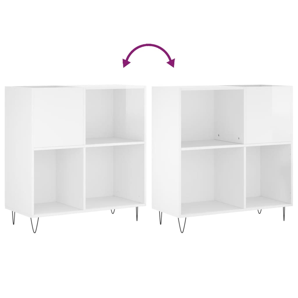 Mobile Porta Dischi Bianco Lucido 84,5x38x89 Legno Multistrato