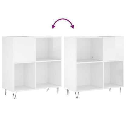 Mobile Porta Dischi Bianco Lucido 84,5x38x89 Legno Multistrato