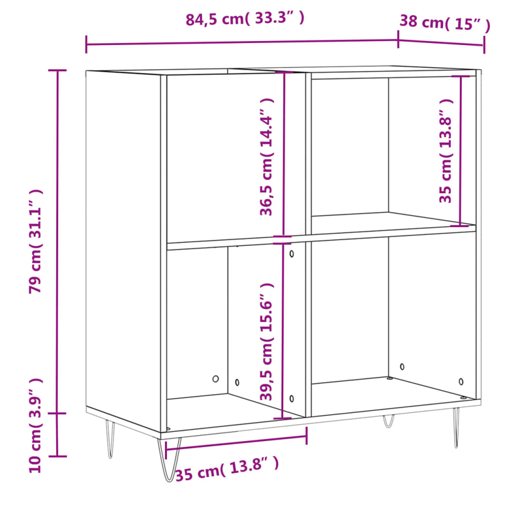 Mobile Porta Dischi Grigio Cemento 84,5x38x89 Legno Multistrato