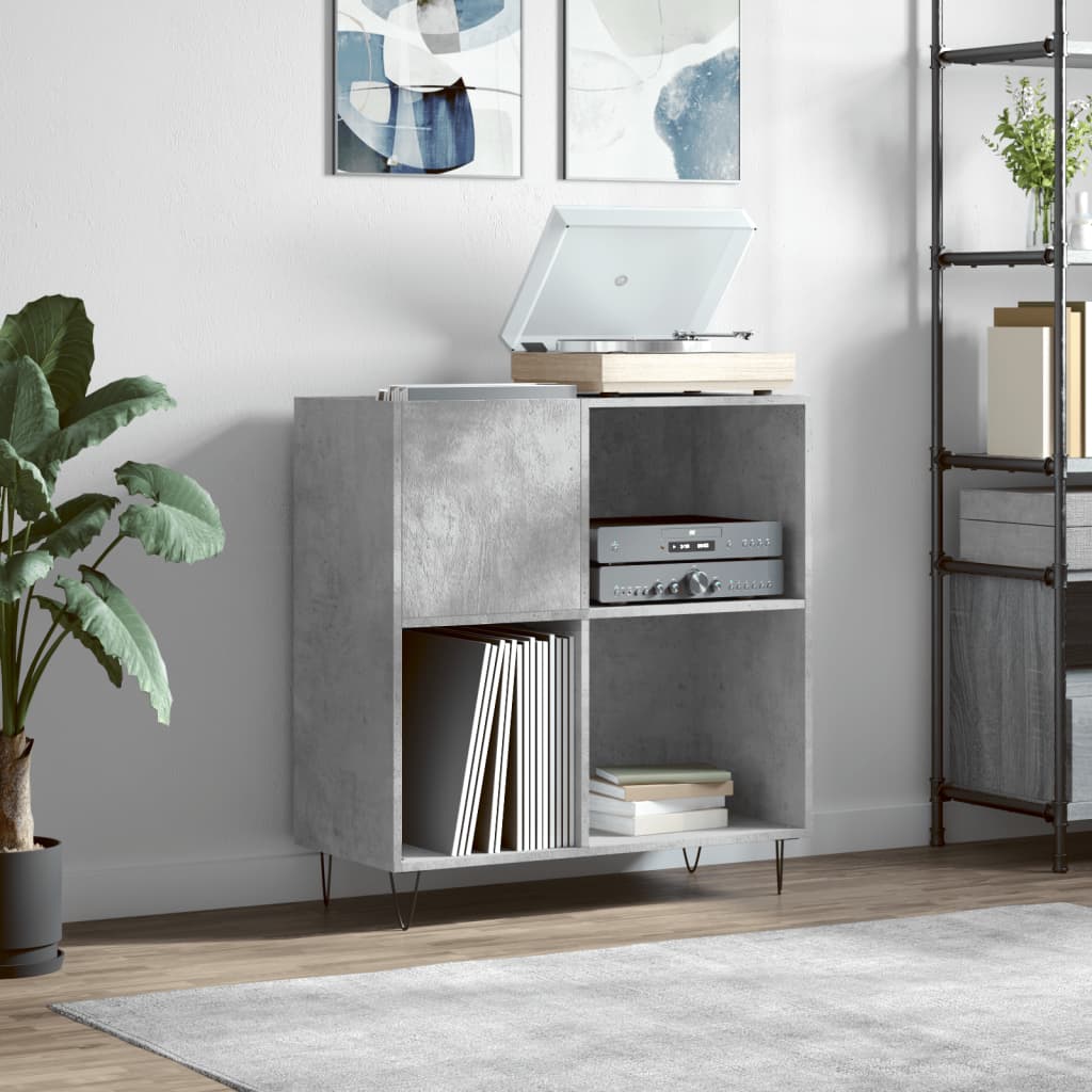 Mobile Porta Dischi Grigio Cemento 84,5x38x89 Legno Multistrato