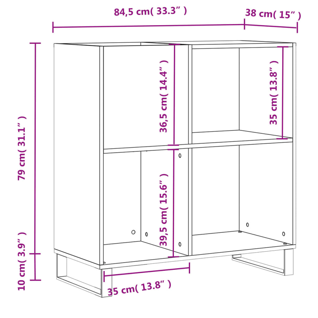 Mobile Porta Dischi Grigio Cemento 84,5x38x89 Legno Multistrato