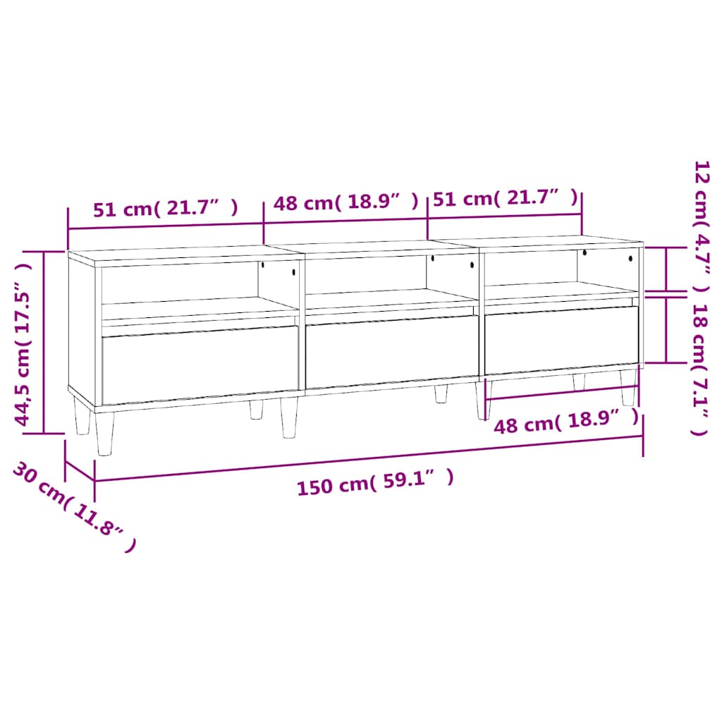 Mobile Porta TV Rovere Sonoma 150x30x44,5 cm Legno Multistrato