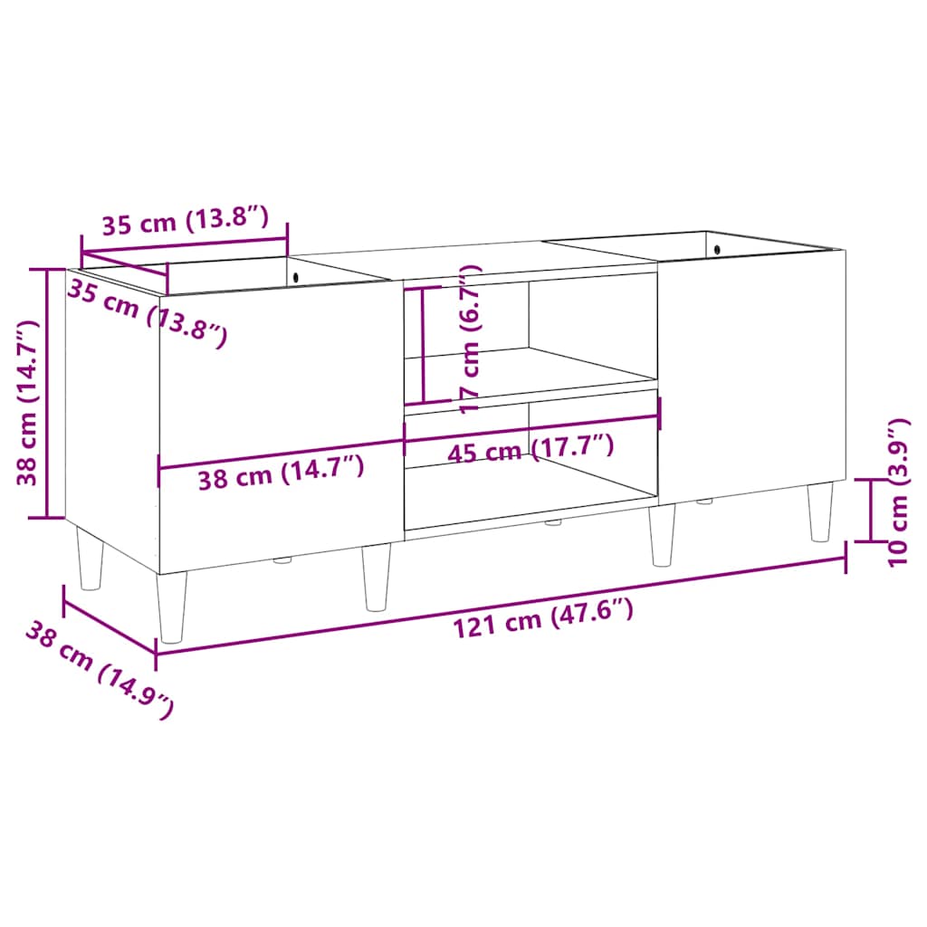 Mobile Porta Dischi Bianco 121x38x48 cm in Legno Multistrato - homemem39