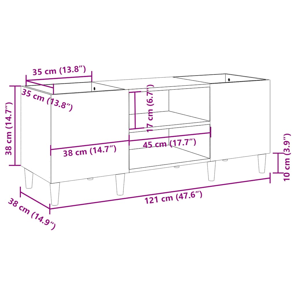 Mobile Porta Dischi Bianco Lucido 121x38x48cm Legno Multistrato - homemem39