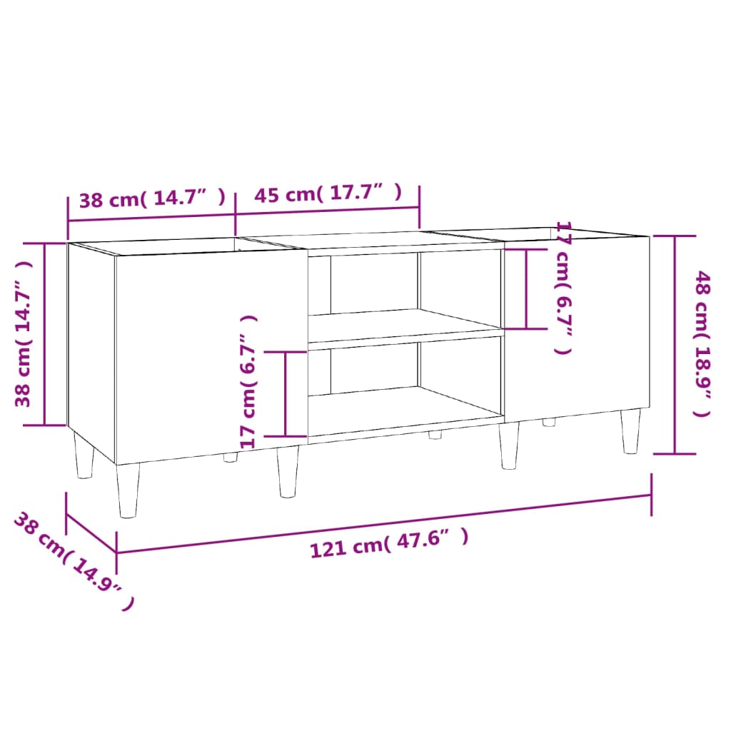 Mobile Porta Dischi Rovere Fumo 121x38x48 cm Legno Multistrato