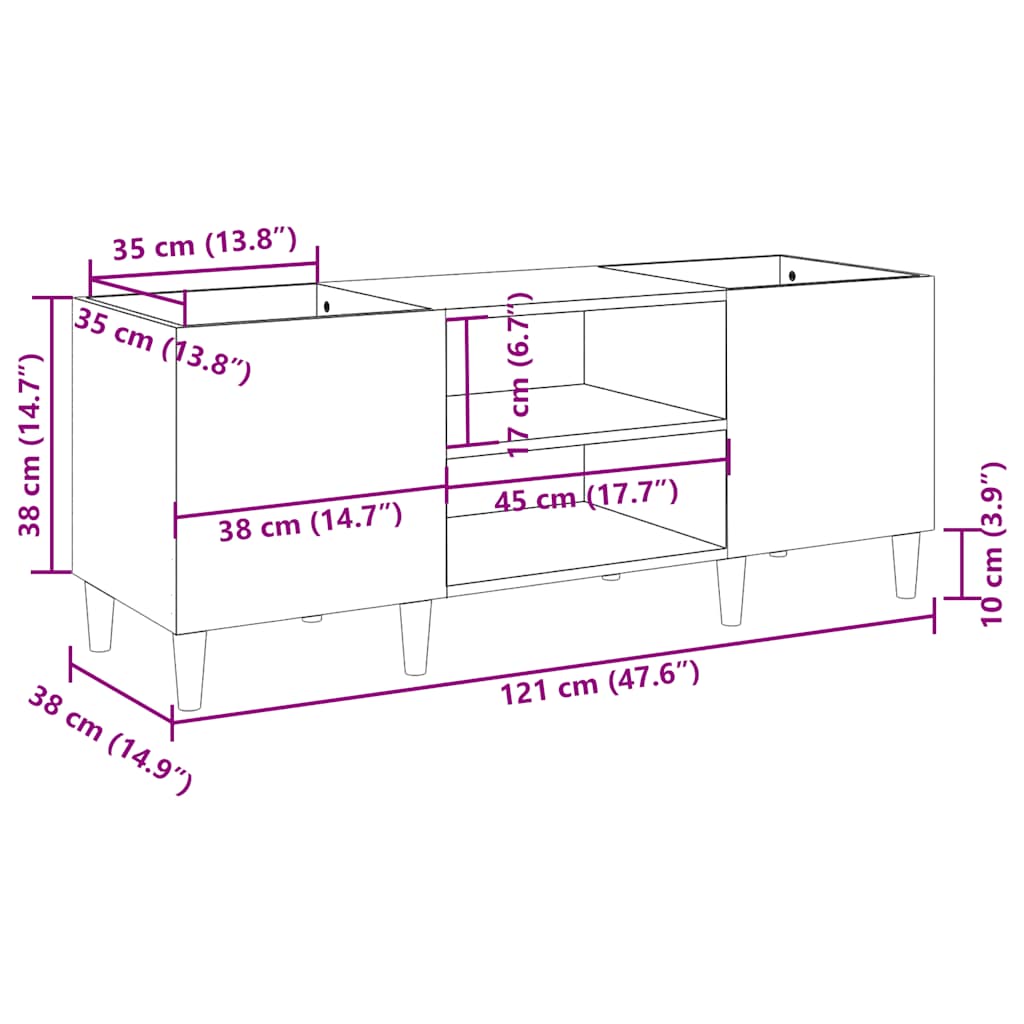 Mobile Porta Dischi Grigio Sonoma 121x38x48cm Legno Multistrato - homemem39