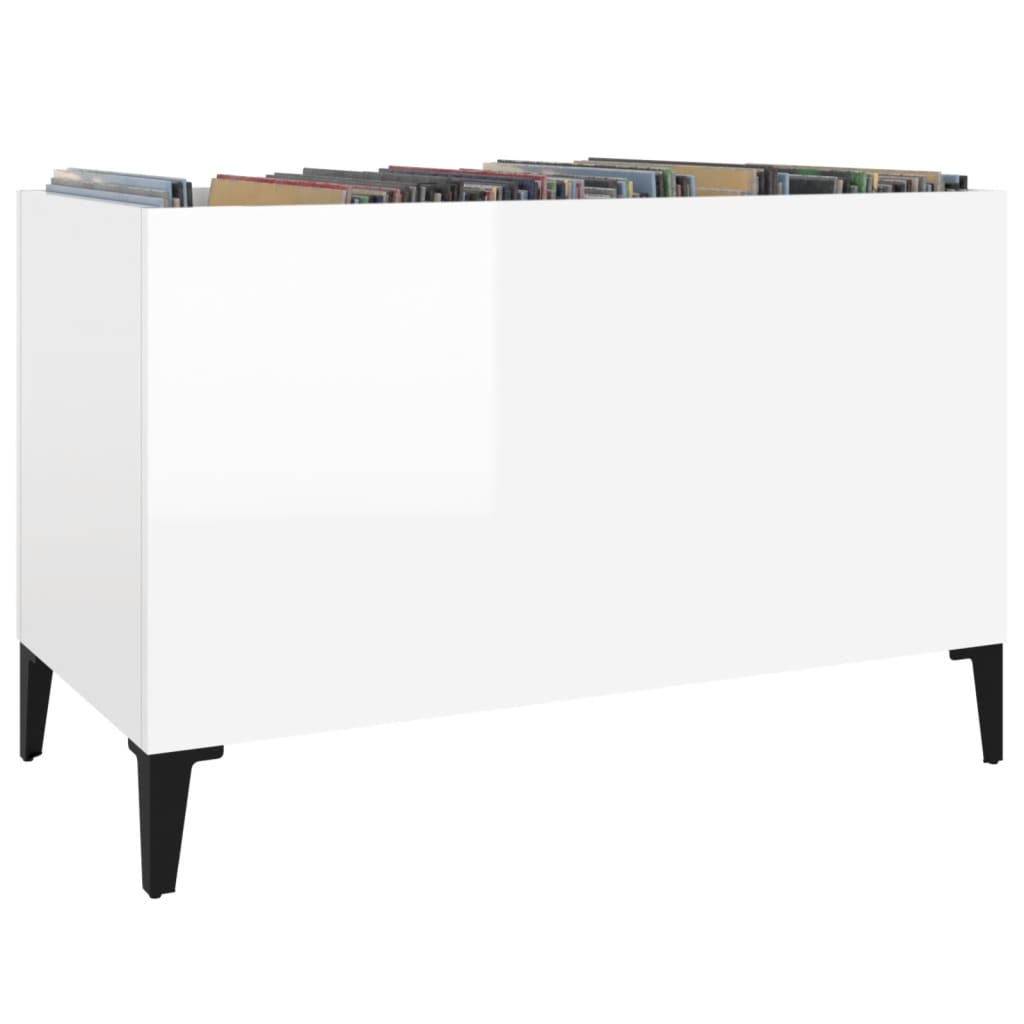 Mobile Porta Dischi Bianco Lucido 74,5x38x48 Legno Multistrato