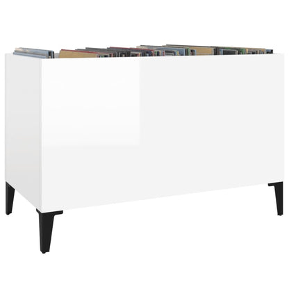 Mobile Porta Dischi Bianco Lucido 74,5x38x48 Legno Multistrato