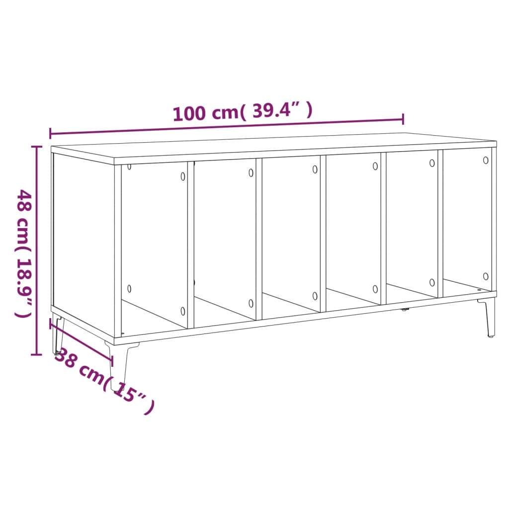 Mobile Porta Dischi Rovere Fumo 100x38x48 cm Legno Multistrato