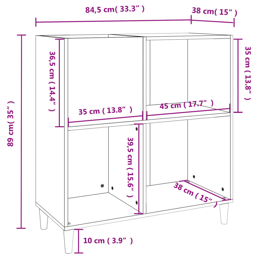 Smoked Oak Record Holder 84.5x38x89 cm Multilayer Wood