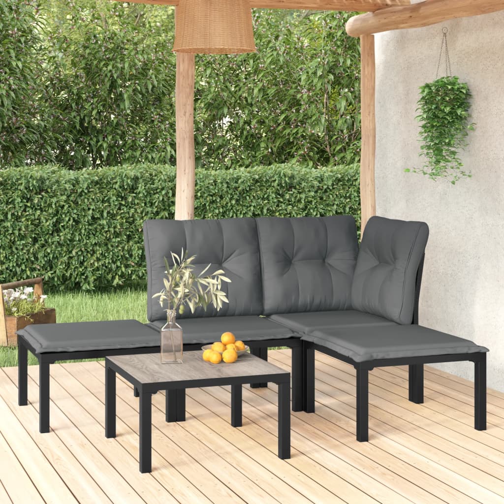 Set Salotto da Giardino 5 pz Nero e Grigio in Polyrattan - homemem39