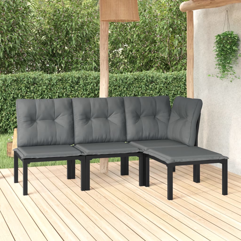 Set Salotto da Giardino 4 pz Nero e Grigio in Polyrattan - homemem39