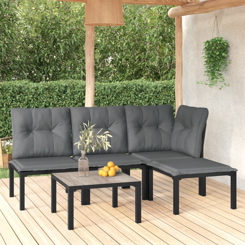 Set Salotto da Giardino 5 pz Nero e Grigio in Polyrattan - homemem39