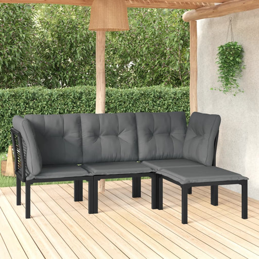 Set Salotto da Giardino 4 pz Nero e Grigio in Polyrattan - homemem39