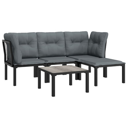 Set Salotto da Giardino 5 pz Nero e Grigio in Polyrattan - homemem39
