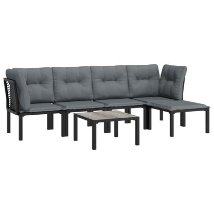 Set Salotto da Giardino 6 pz in Polyrattan Nero e Grigio - homemem39