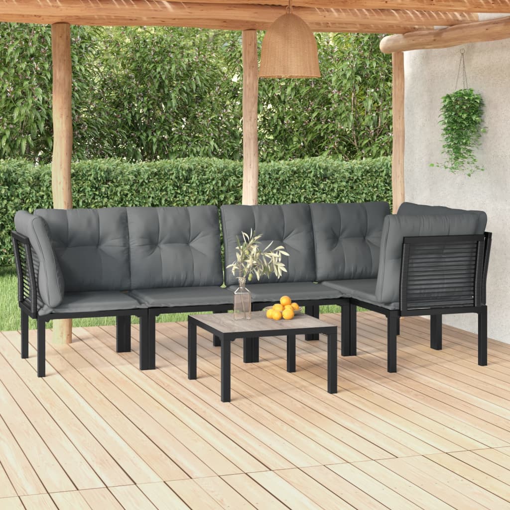 Set Salotto da Giardino 6 pz in Polyrattan Nero e Grigio - homemem39