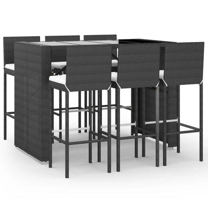Set Bar da Giardino 7 pz con Cuscini in Polyrattan Nero - homemem39