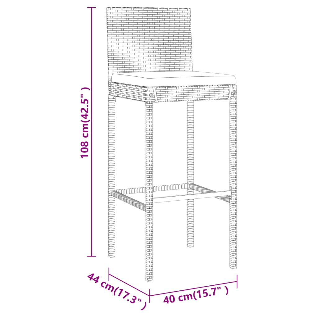 Set Bar da Giardino 9 pz con Cuscini in Polyrattan Grigio