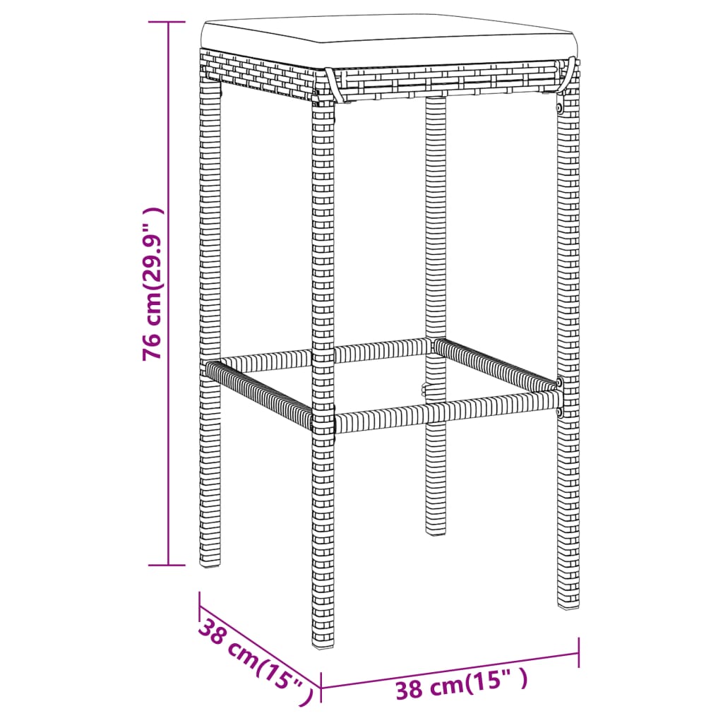 Set Bar da Giardino 7 pz con Cuscini in Polyrattan Grigio | homemem39