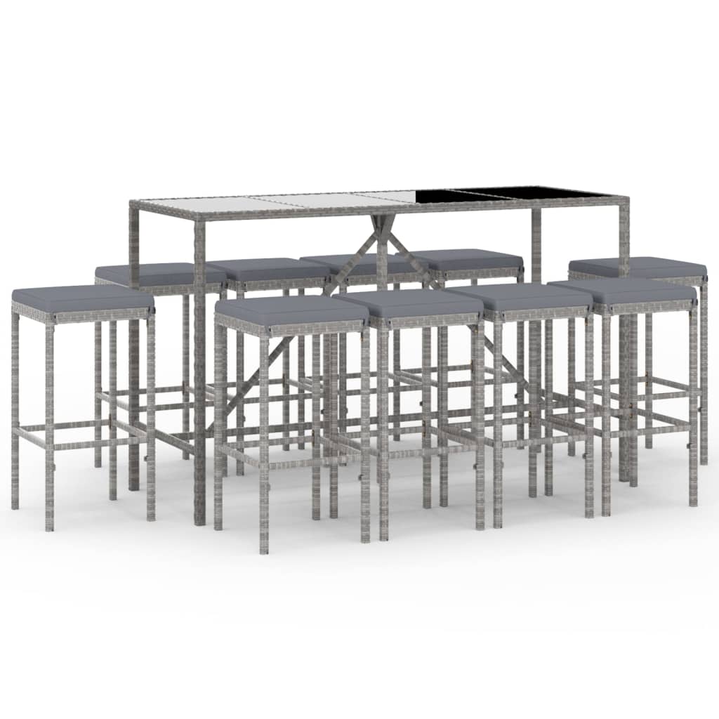 Set Bar da Giardino 11 pz con Cuscini in Polyrattan Grigio - homemem39