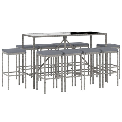 Set Bar da Giardino 11 pz con Cuscini in Polyrattan Grigio - homemem39