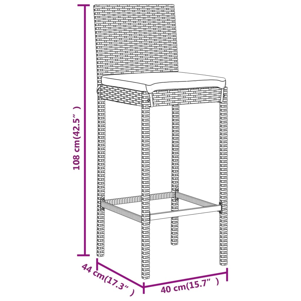 Set Bar da Giardino 3 pz con Cuscini in Polyrattan Nero | homemem39