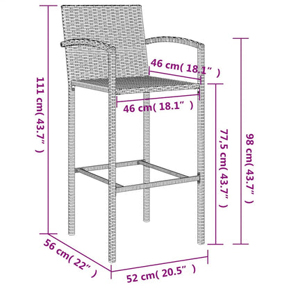 Set Bar da Giardino 3 pz Nero in Polyrattan | homemem39