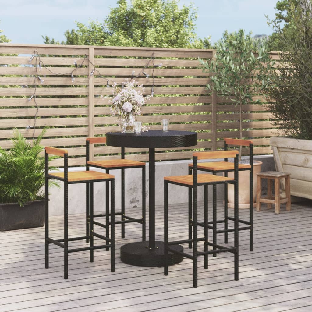 Set Bar Giardino 5 pz Nero Polyrattan e Legno Massello Acacia - homemem39