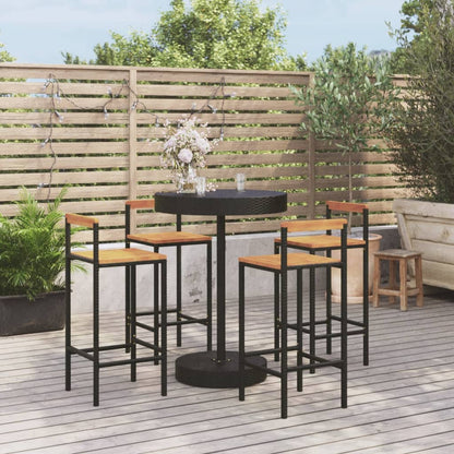 Set Bar Giardino 5 pz Nero Polyrattan e Legno Massello Acacia - homemem39