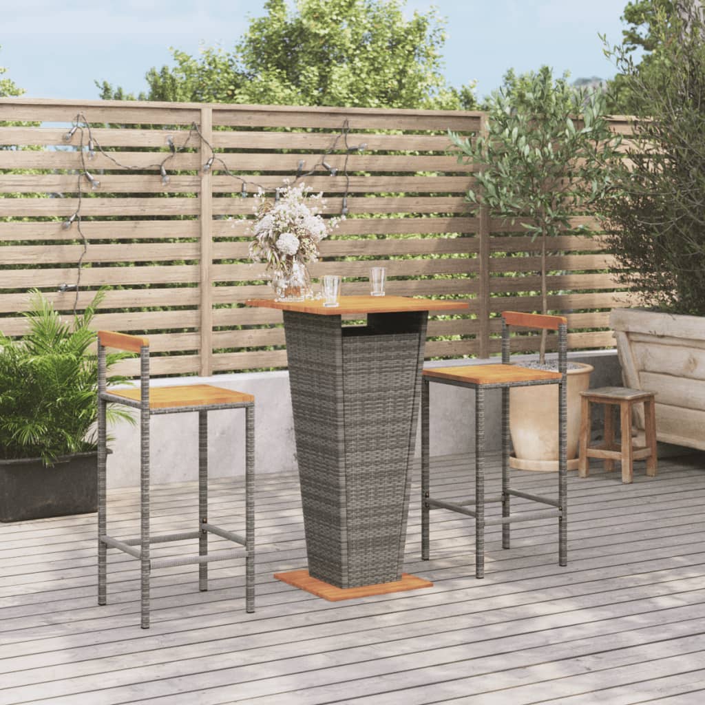 Set Bar Giardino 3pz Grigio Polyrattan e Legno Massello Acacia - homemem39