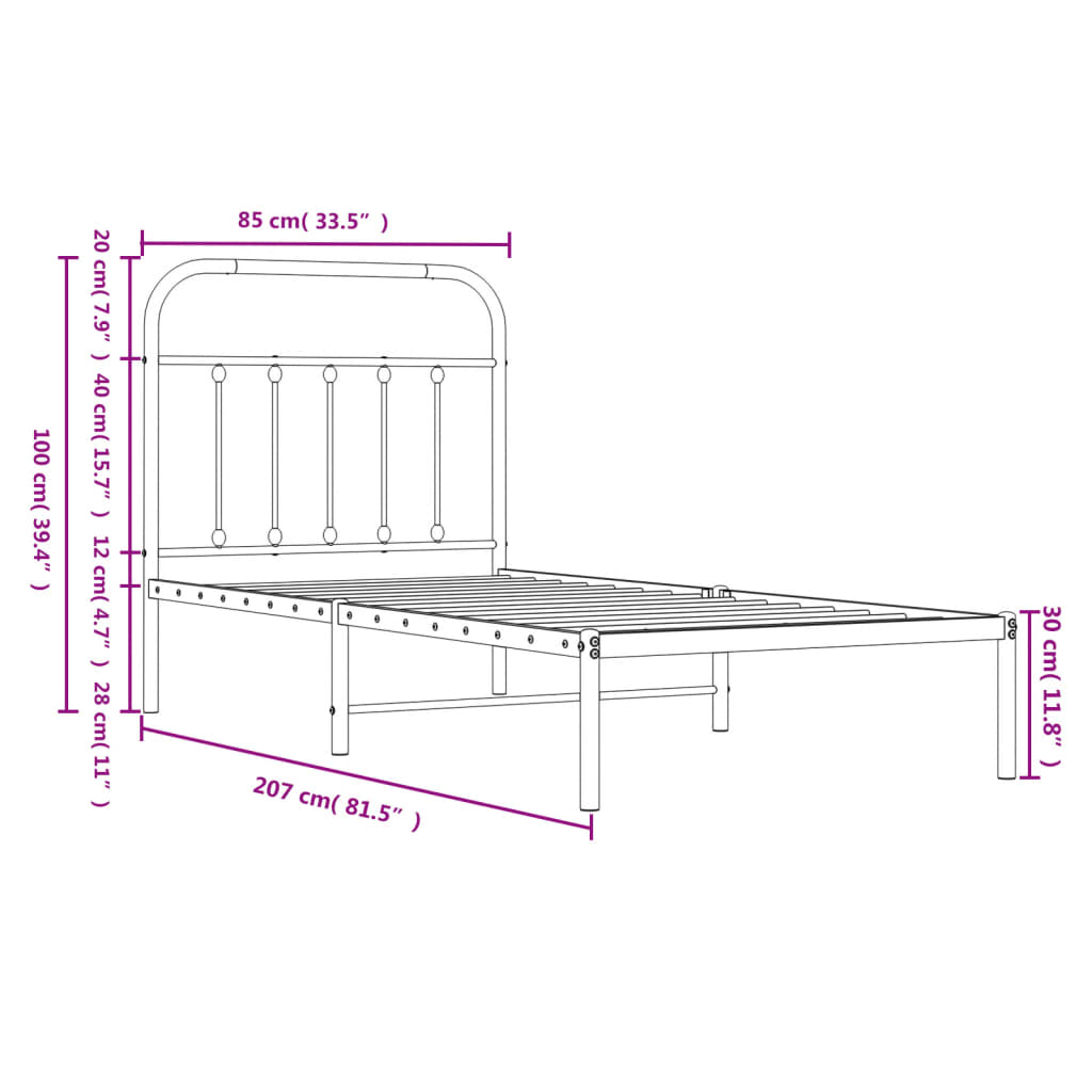 Giroletto con Testiera in Metallo Nero 80x200 cm | homemem39