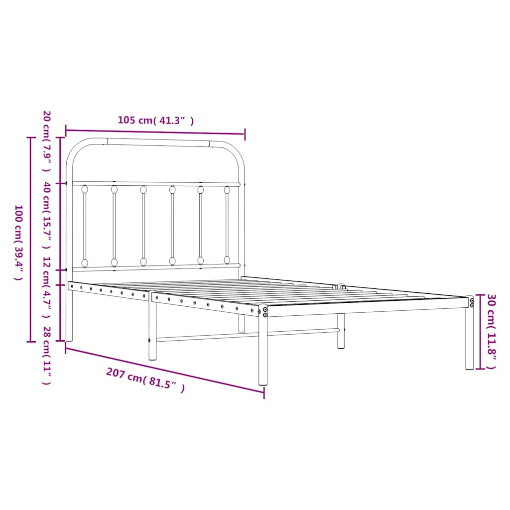 Giroletto con Testiera Metallo Nero 100x200 cm | homemem39