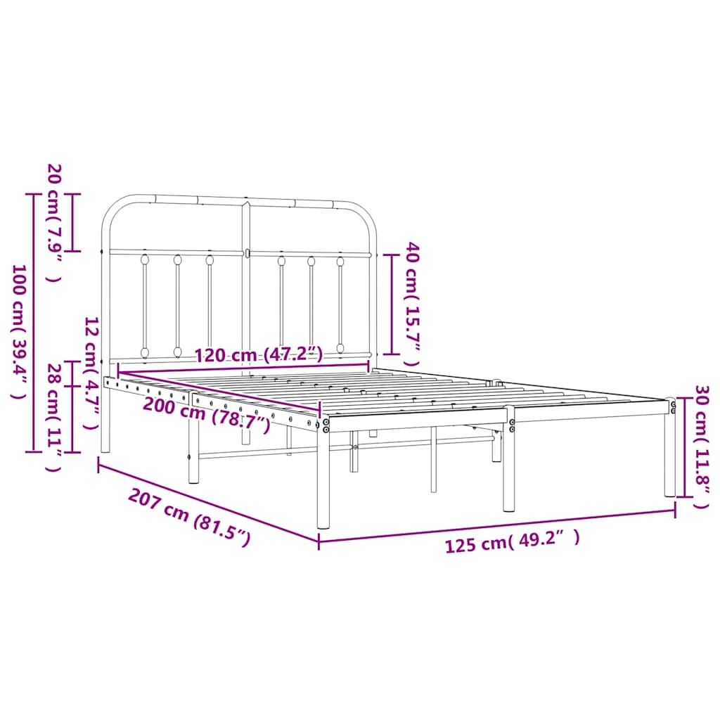 Giroletto con Testiera in Metallo Nero 120x200 cm