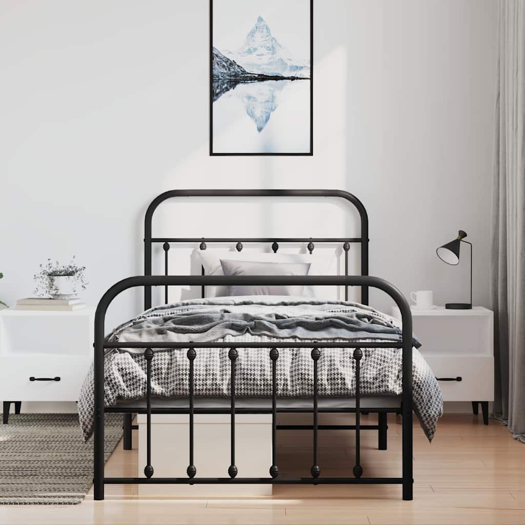 Giroletto con Testiera e Pediera Metallo Nero 100x190 cm | homemem39