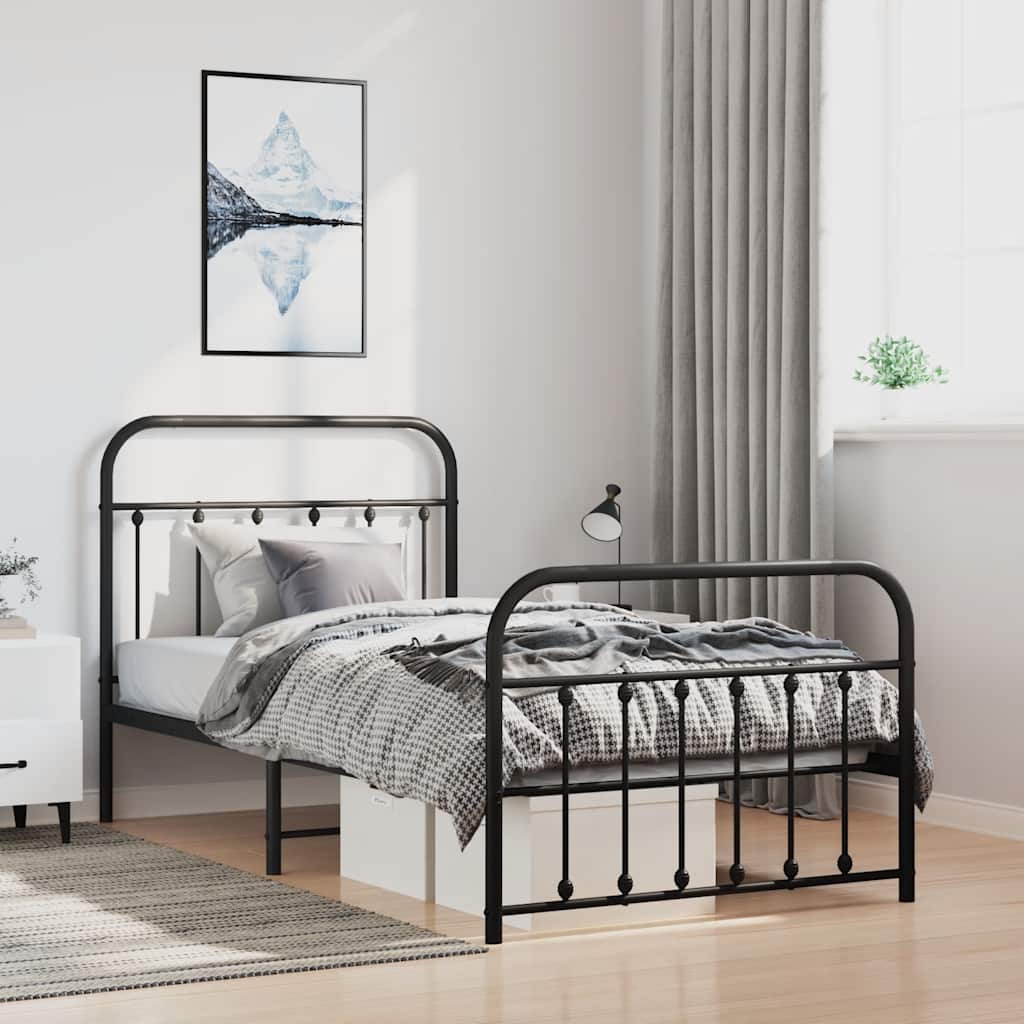 Giroletto con Testiera e Pediera Metallo Nero 100x190 cm | homemem39