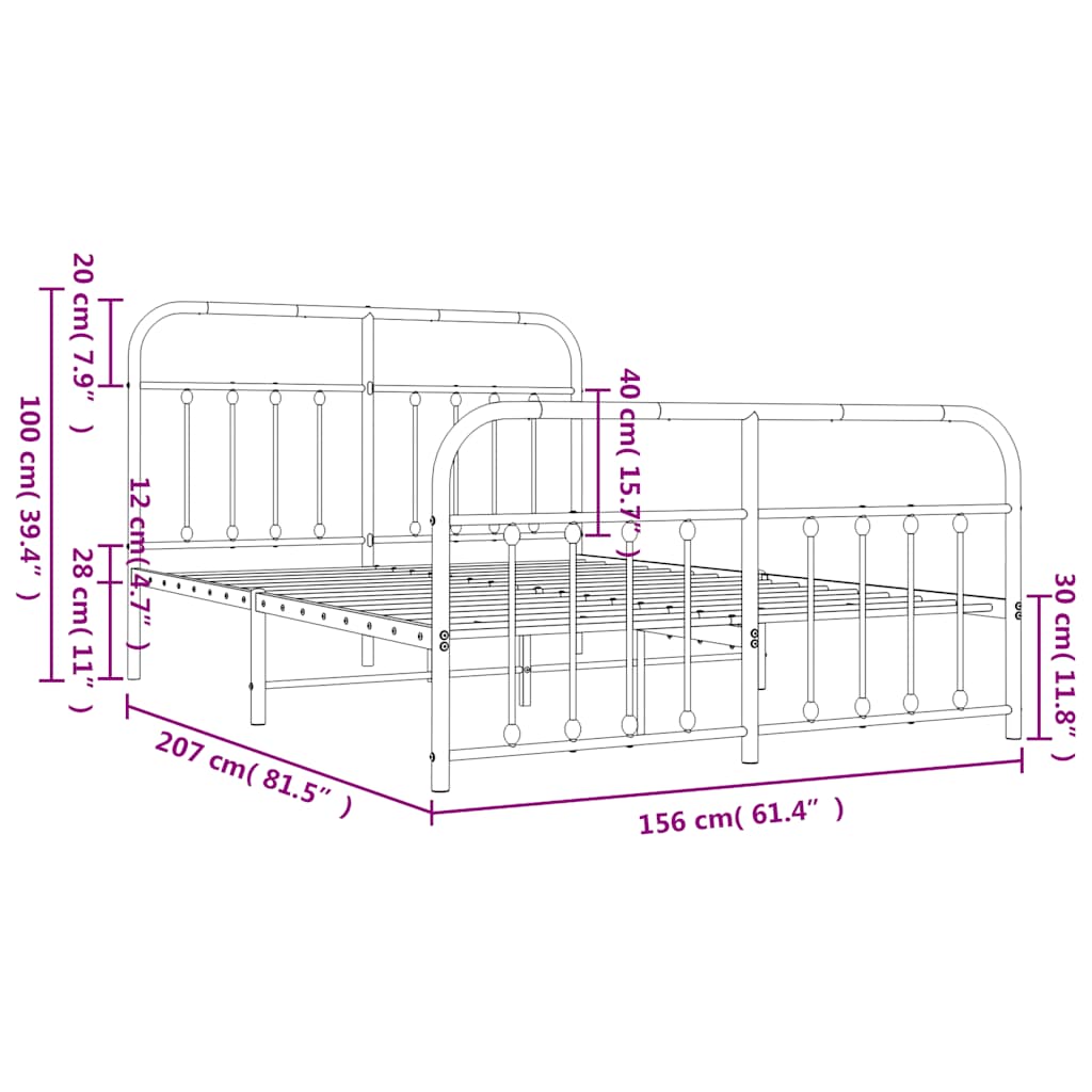 Giroletto con Testiera e Pediera Metallo Nero 150x200 cm | homemem39