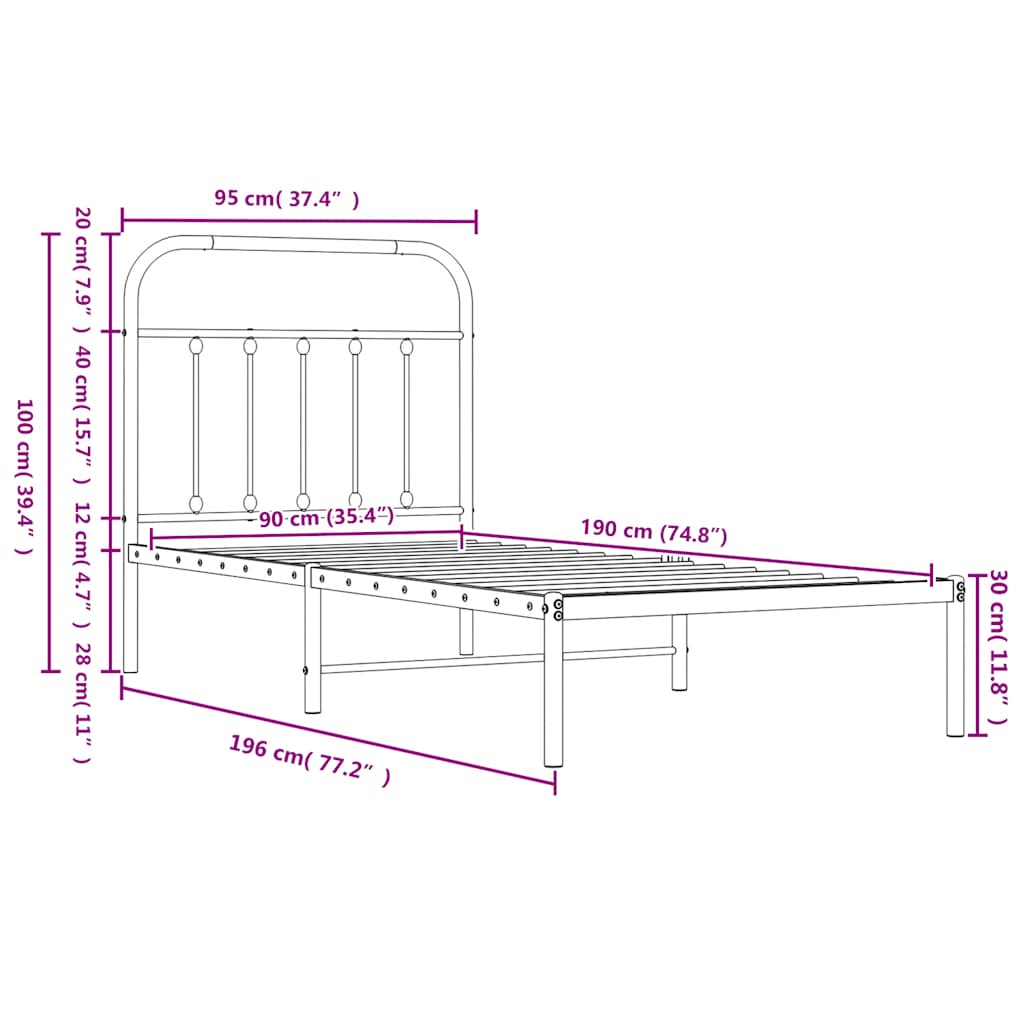 Giroletto con Testiera e Pediera Metallo Bianco 90x190 cm | homemem39