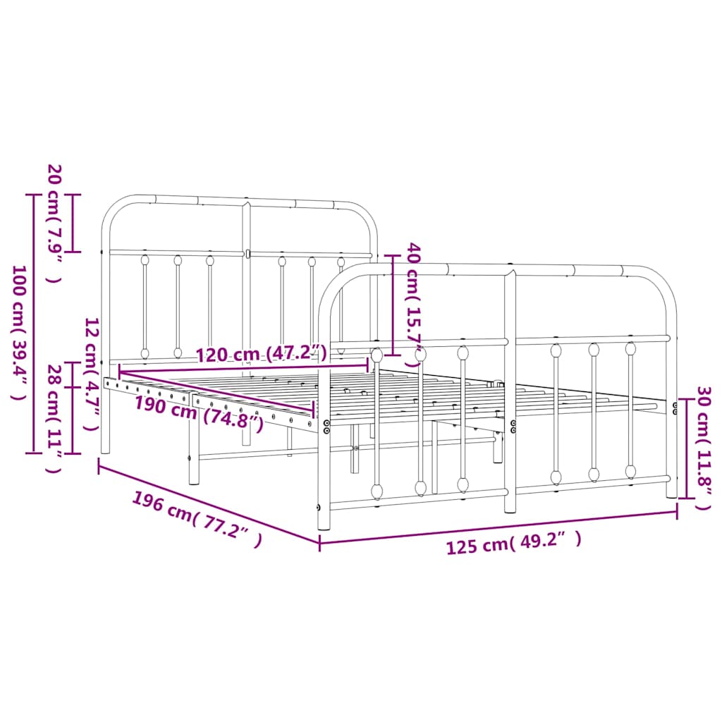 Giroletto con Testiera e Pediera Metallo Bianco 120x190 cm