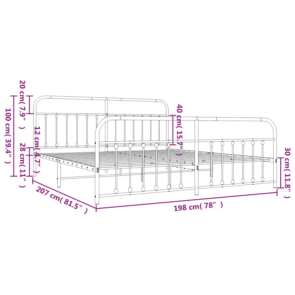 Giroletto con Testiera e Pediera Metallo Bianco 193x203 cm | homemem39