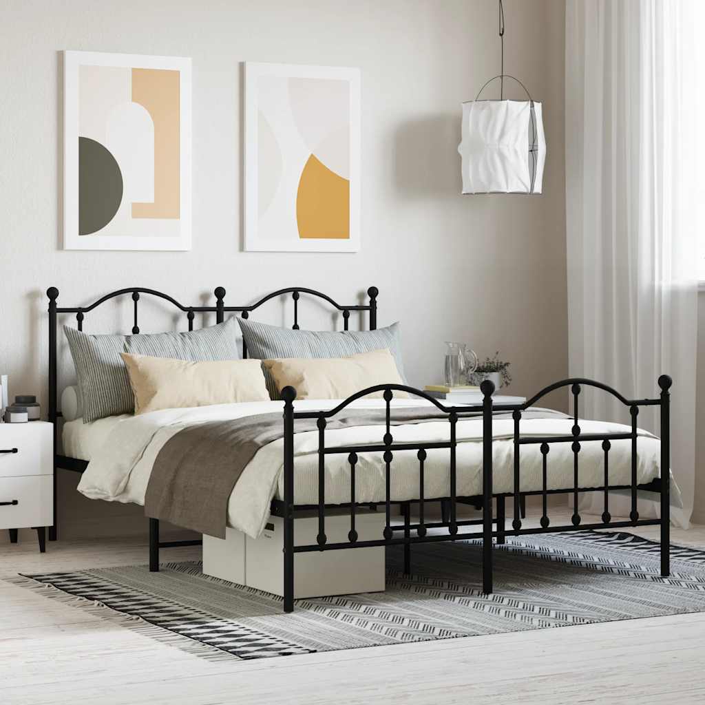 Giroletto con Testiera e Pediera Metallo Nero 140x190 cm | homemem39