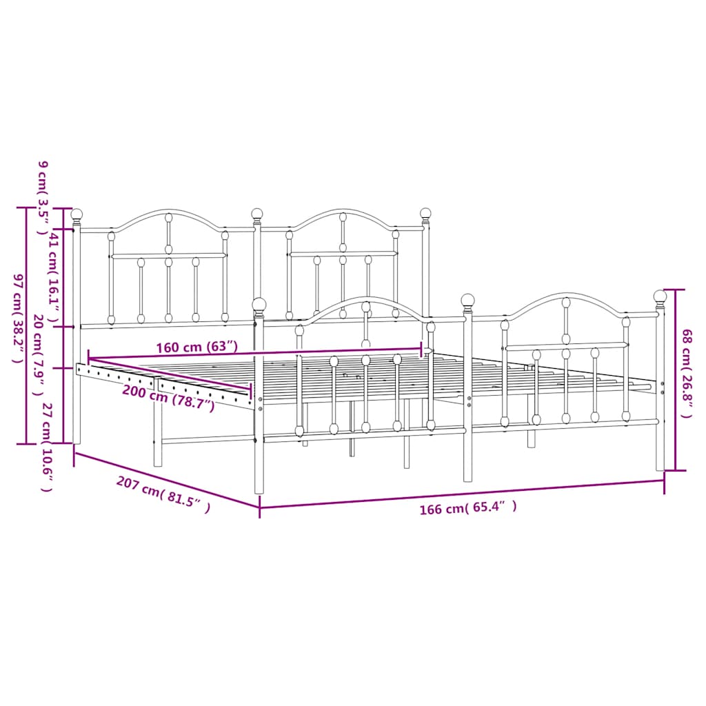 Giroletto senza Materaso con Pediera in Metallo Nero 160x200 cm