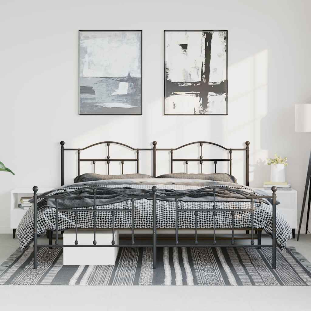 Giroletto con Testiera e Pediera Metallo Nero 193x203 cm