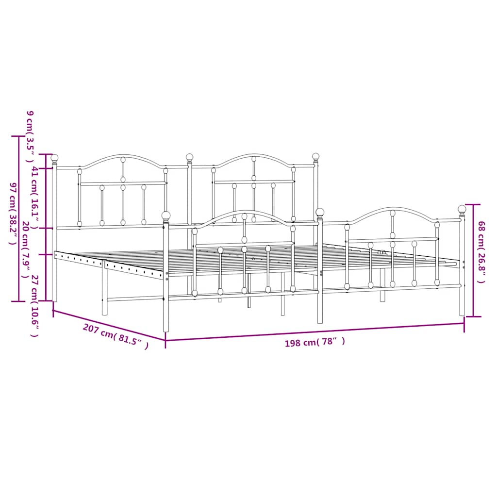Giroletto con Testiera e Pediera Metallo Nero 193x203 cm | homemem39