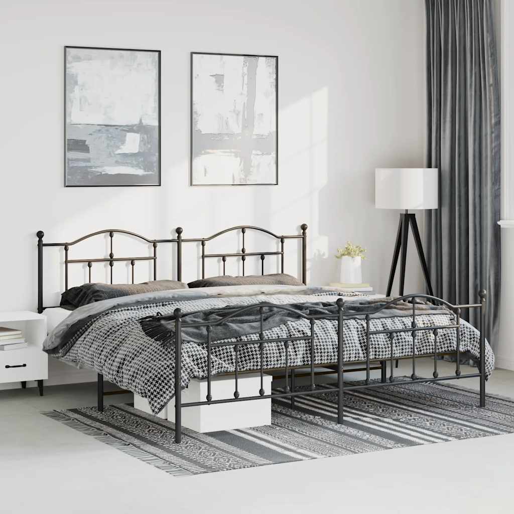 Giroletto con Testiera e Pediera Metallo Nero 193x203 cm | homemem39
