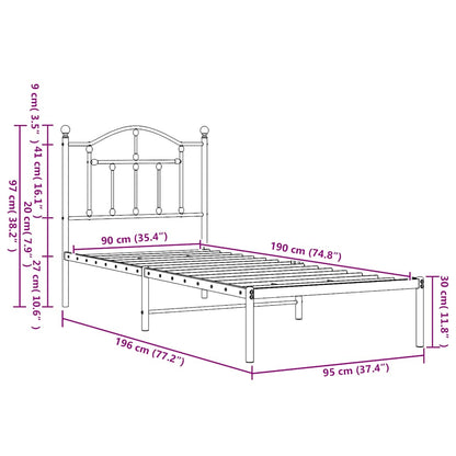 Giroletto con Testiera Metallo Bianco 90x190 cm