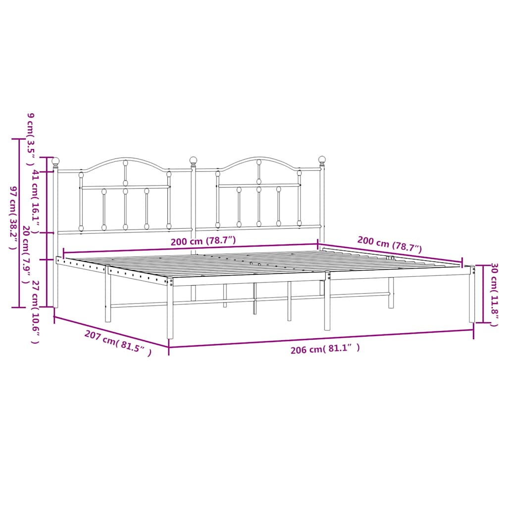 Giroletto con Testiera Metallo Bianco 200x200 cm | homemem39