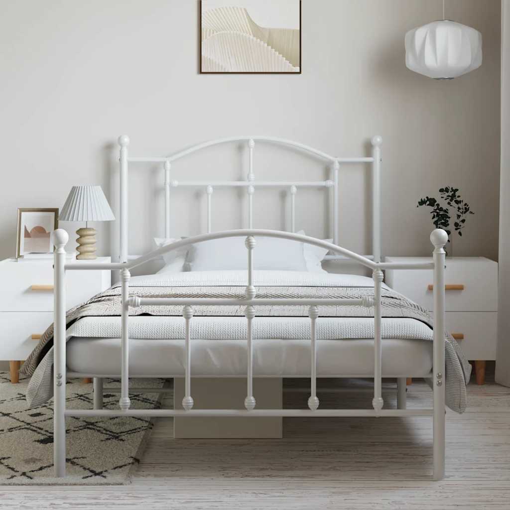 Giroletto con Testiera e Pediera Metallo Bianco 100x190 cm